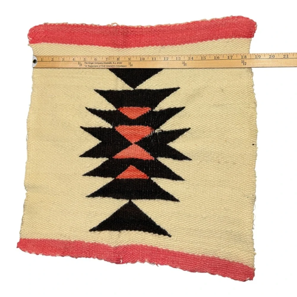 Vintage‎ Navajo Handwoven Wool Textile Small Rug Geometric Southwestern 19x18.5